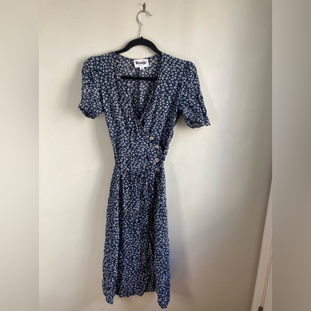 Rouje Navy Blue Floral Wrap Dress